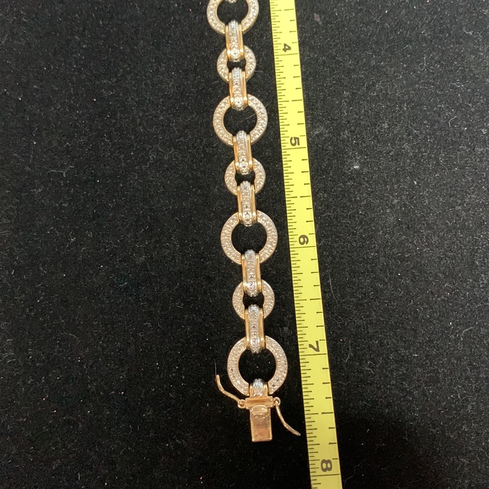 Circle Diamond illusion bracelet gold 925 Sterling Silver safety closure 7.5” - Picture 3 of 7